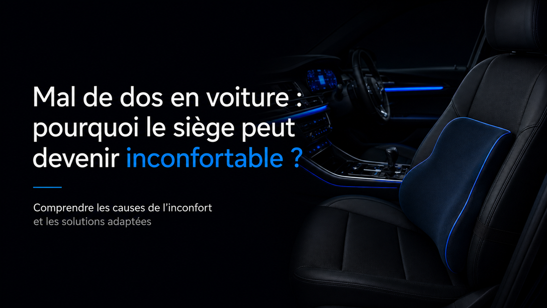 Illustration d’un siège auto avec coussin lombaire pour expliquer pourquoi le mal de dos en voiture peut venir d’un siège inconfortable