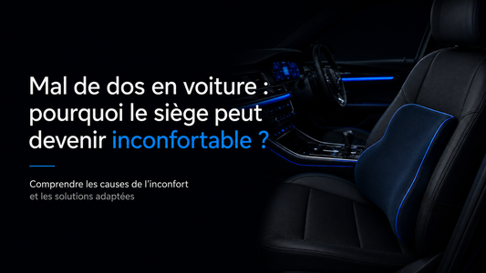 Illustration d’un siège auto avec coussin lombaire pour expliquer pourquoi le mal de dos en voiture peut venir d’un siège inconfortable