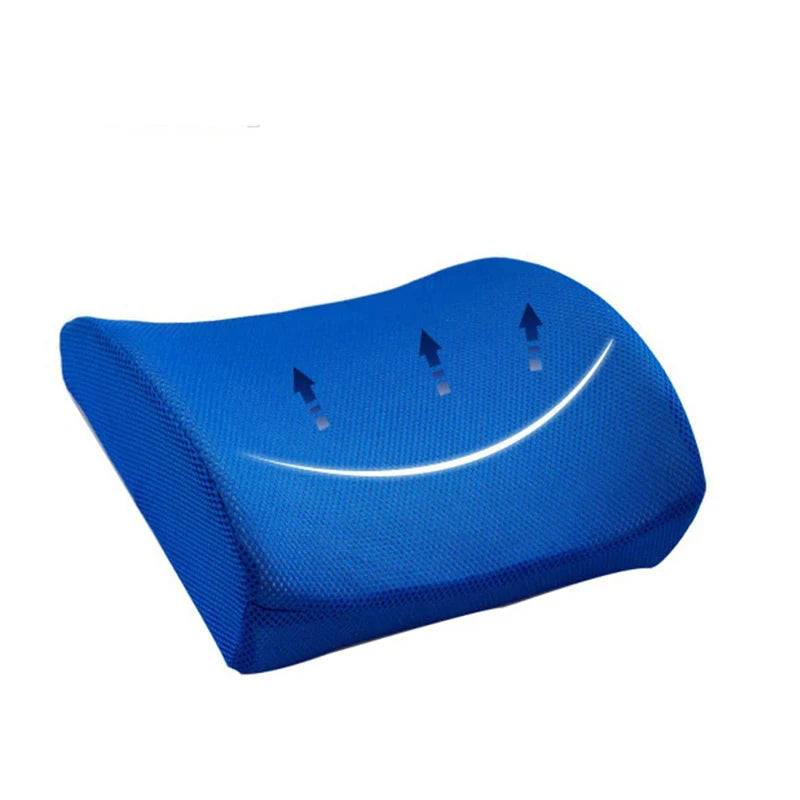Vue du coussin lombaire bleu montrant la forme incurvée du support dorsal